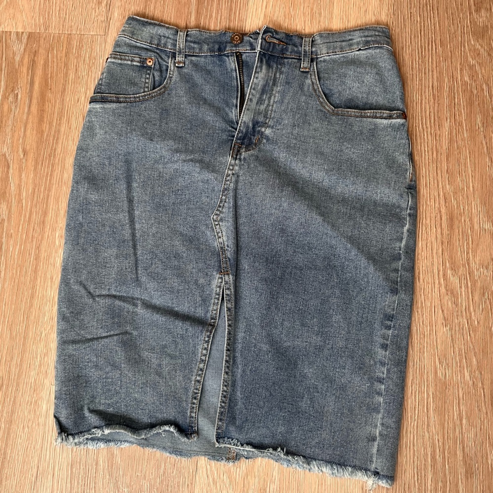Denim Skirt with Frayed Hem